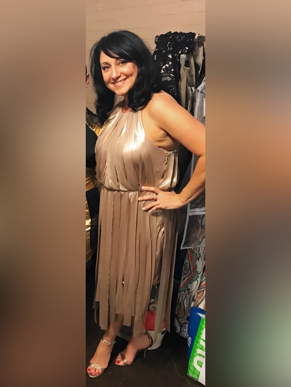 Halston Metallic Gold Champagne Halter Fringe Mini Dress - Picture 5 of 5